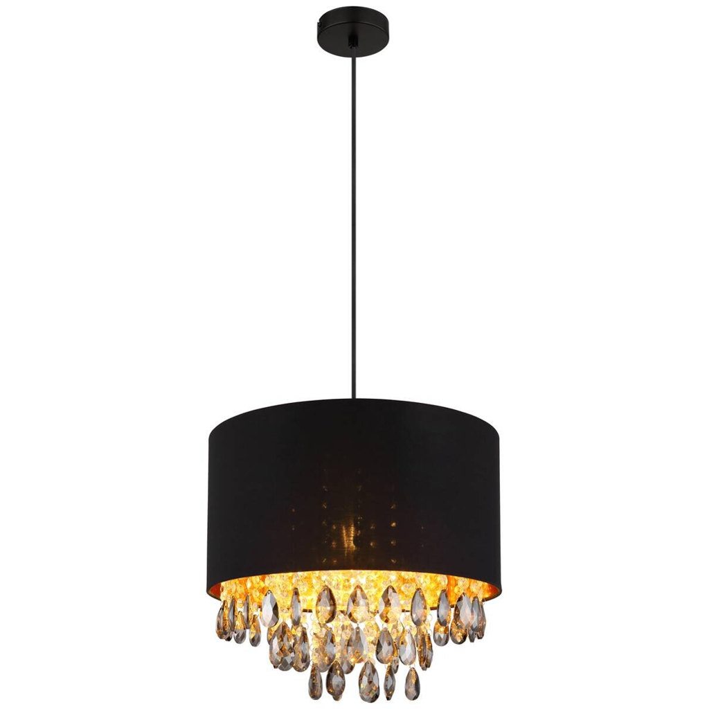 GLOBO Pendelleuchte COLETTA 15776H
gold schwarz mattschwarz Kunststoff Metall Textil H/D: ca. 120×40 cm E27 1 Brennstellen