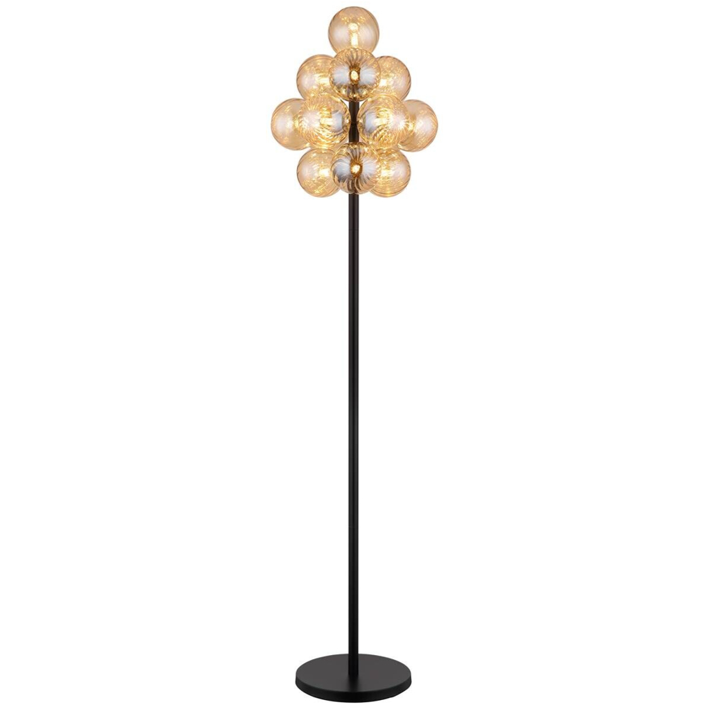 GLOBO Stehlampe
amber schwarz Metall Glas H/D: ca. 160×39,5 cm 13 Brennstellen