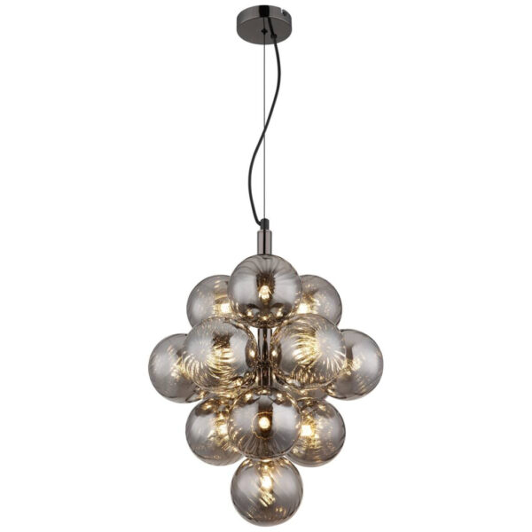 GLOBO LED-Pendelleuchte
schwarz Chrom Rauch Glas Metall H/D: ca. 120x39,5 cm 13 Brennstellen