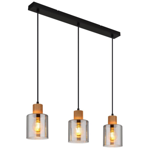9007371512218 GLOBO Pendelleuchte
Rauch schwarz dunkelbraun Glas Metall Holz B/H/L: ca. 12x120x64 cm E27 3 Brennstellen