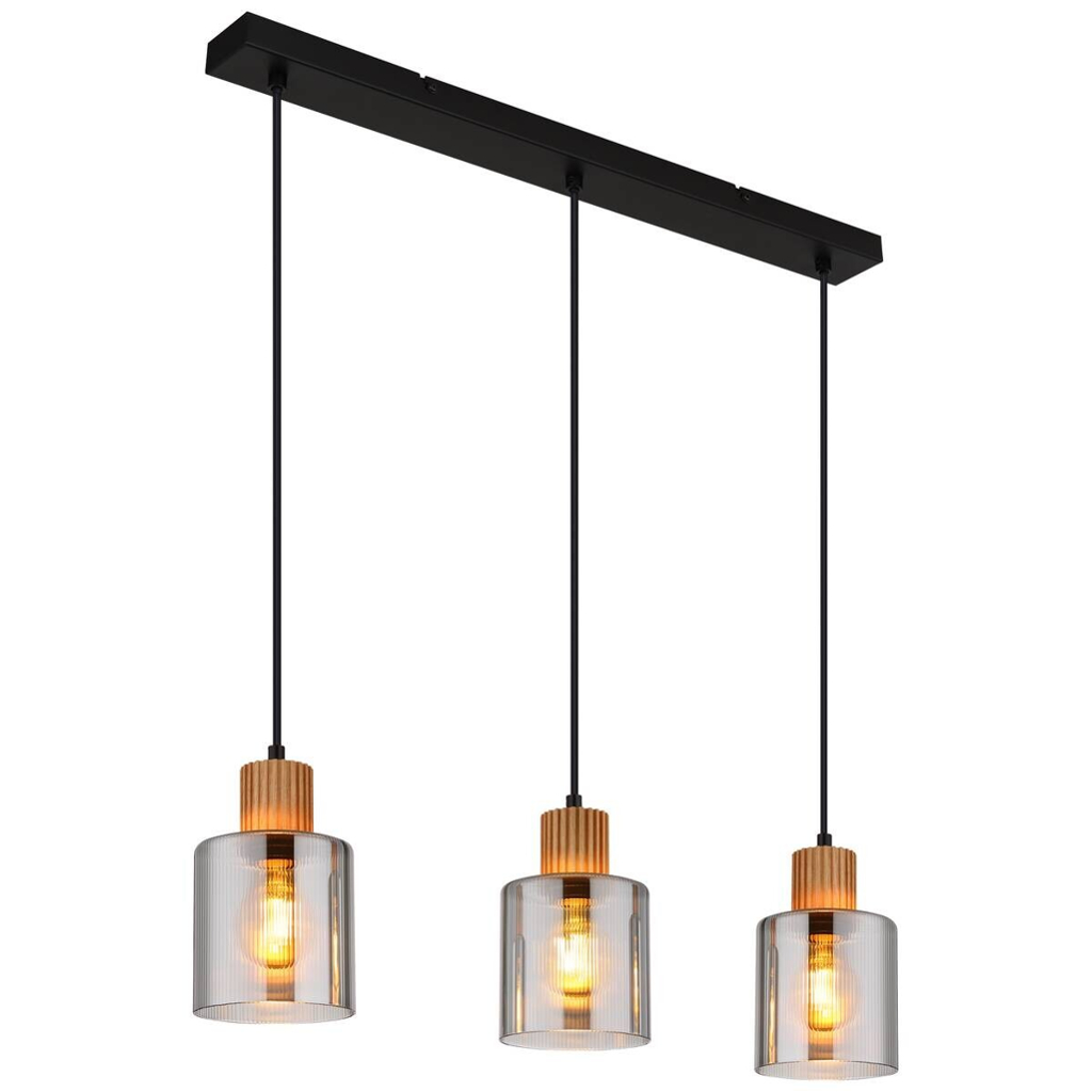 GLOBO Pendelleuchte
Rauch schwarz dunkelbraun Glas Metall Holz B/H/L: ca. 12x120x64 cm E27 3 Brennstellen