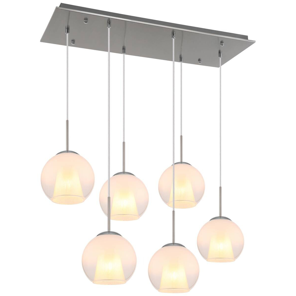 GLOBO Pendelleuchte BARRY 15749N-6H
nickel Opal Metall B/H/L: ca. 38x120x90 cm E27 6 Brennstellen