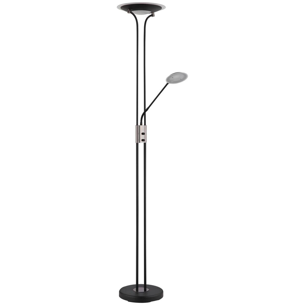 GLOBO Stehlampe
mattschwarz Chrom Satiniert Glas Metall H/D: ca. 180×30 cm 2 Brennstellen