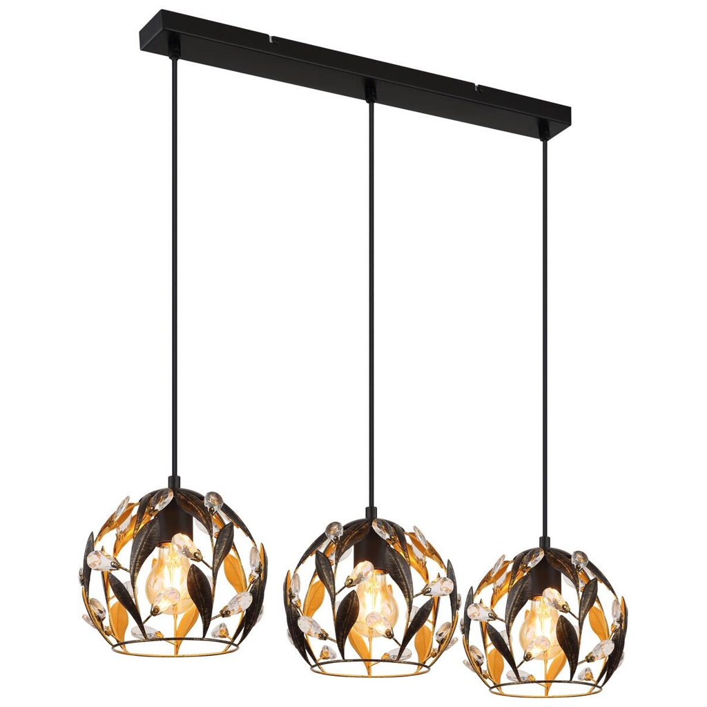GLOBO Pendelleuchte MIKA 15759-3H
schwarz gold Metall B/H/L: ca. 20x150x74 cm E27 3 Brennstellen