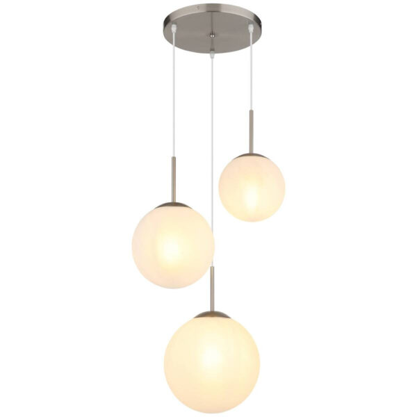 9007371513994 GLOBO Pendelleuchte KOP 30529301
nickel Opal klar Metall Glas H/D: ca. 120x50 cm E27 3 Brennstellen