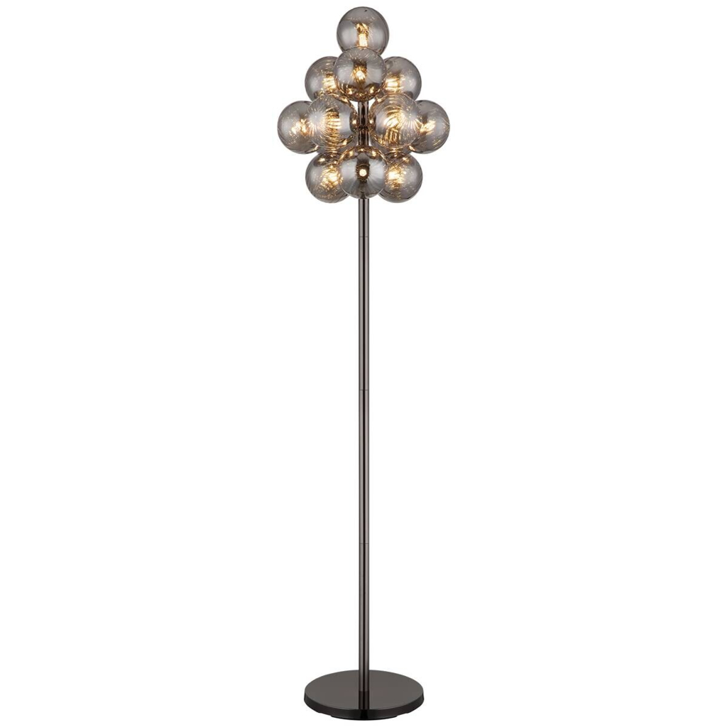 GLOBO Stehlampe
schwarz Chrom Rauch Metall Glas H/D: ca. 160×39,5 cm 13 Brennstellen