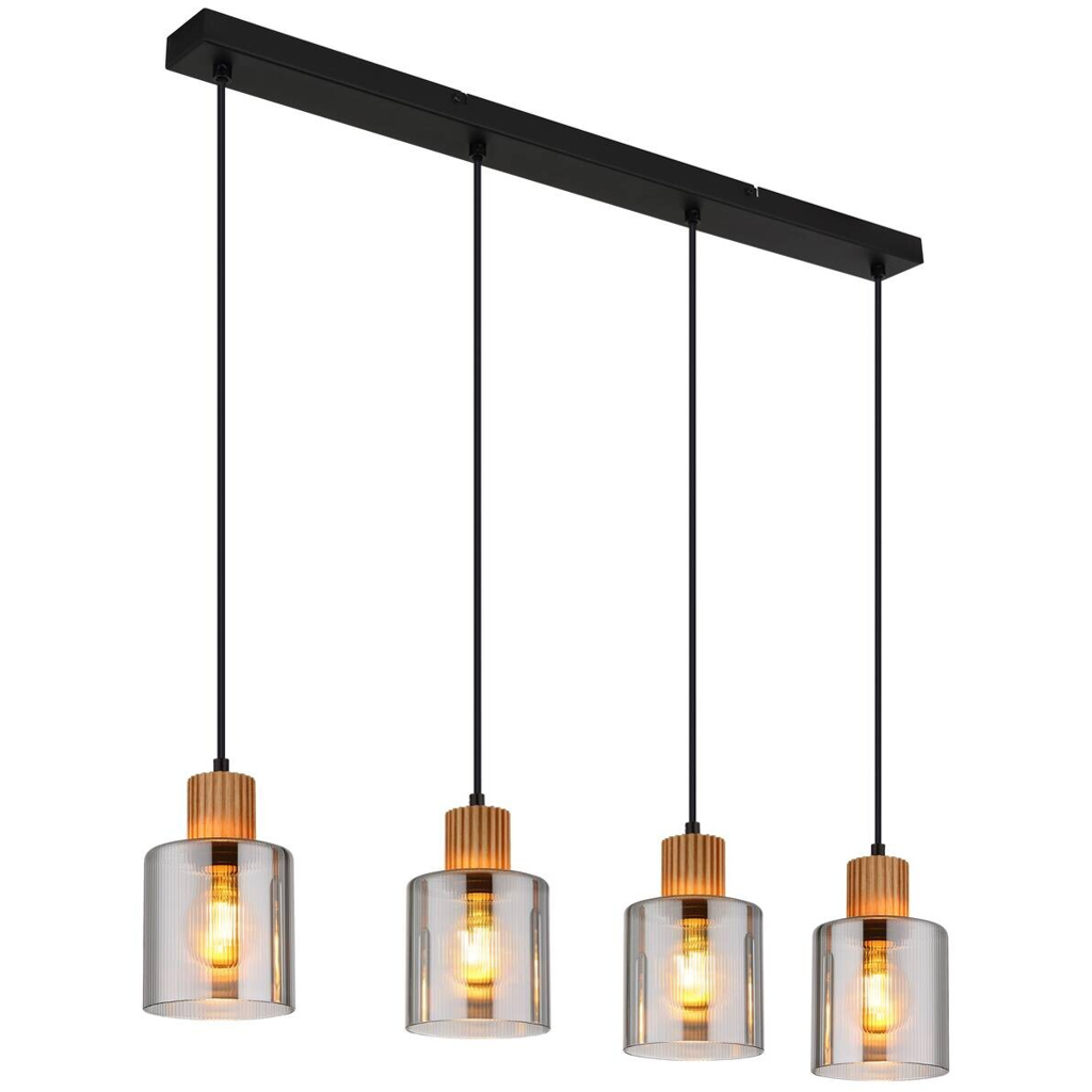 GLOBO Pendelleuchte Aleidis
Rauch schwarz dunkelbraun Glas Metall Holz B/H/L: ca. 12x120x78 cm E27 4 Brennstellen