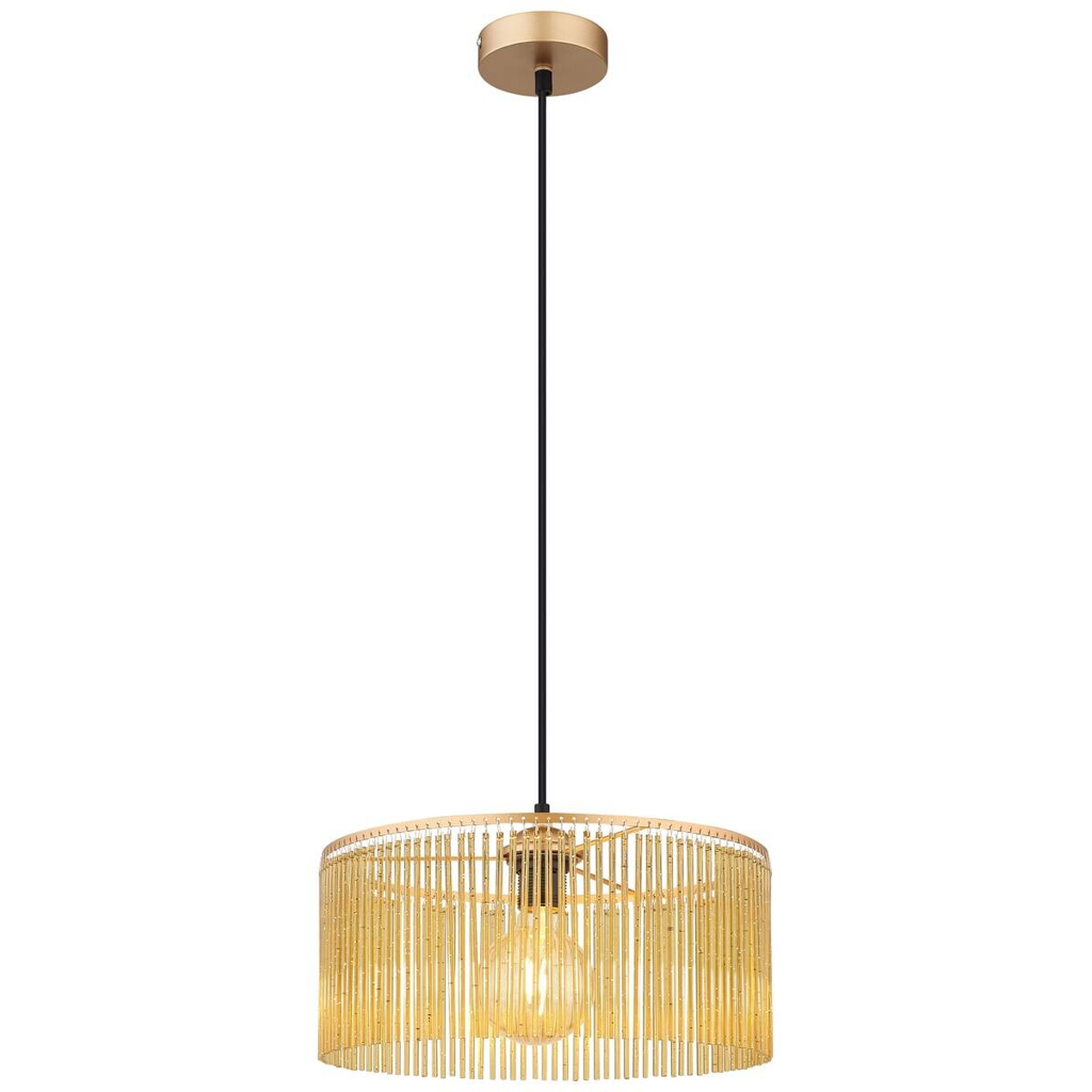 GLOBO Pendelleuchte LEEDS 33080145
schwarz gold amber Kunststoff Metall H/D: ca. 135×35 cm E27 1 Brennstellen