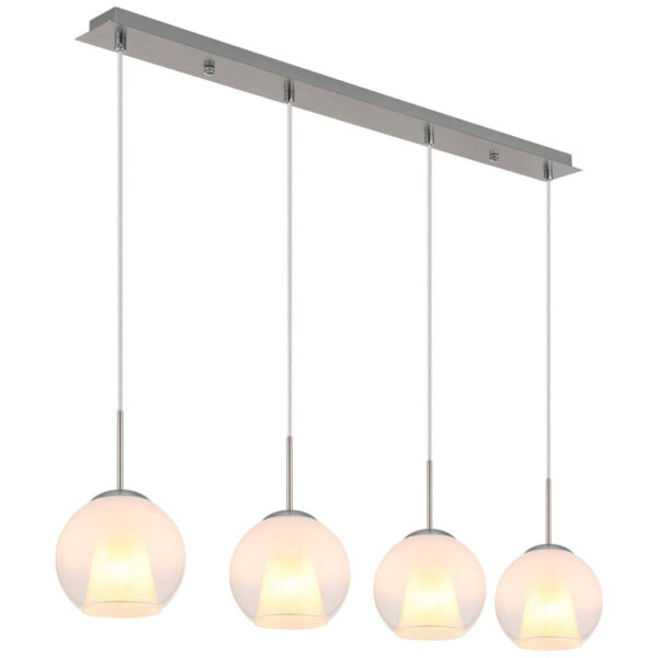 9007371519682 GLOBO Pendelleuchte BARRY 15749N-4H
nickel Opal Metall B/H/L: ca. 18x120x100 cm E27 4 Brennstellen
