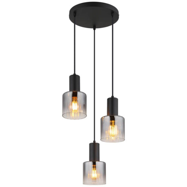 GLOBO Pendelleuchte Jack
klar Rauch schwarz Glas Metall H/D: ca. 150x27 cm E27 3 Brennstellen