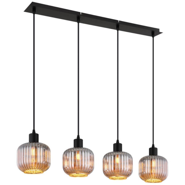 GLOBO Pendelleuchte Tom
schwarz Rauch Metall Glas B/H/L: ca. 80,8x120x15 cm E14 4 Brennstellen