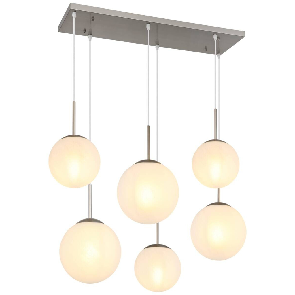GLOBO Pendelleuchte KOP 30520601
klar Opal nickel Metall Glas B/H/L: ca. 93,5x120x43 cm E27 6 Brennstellen