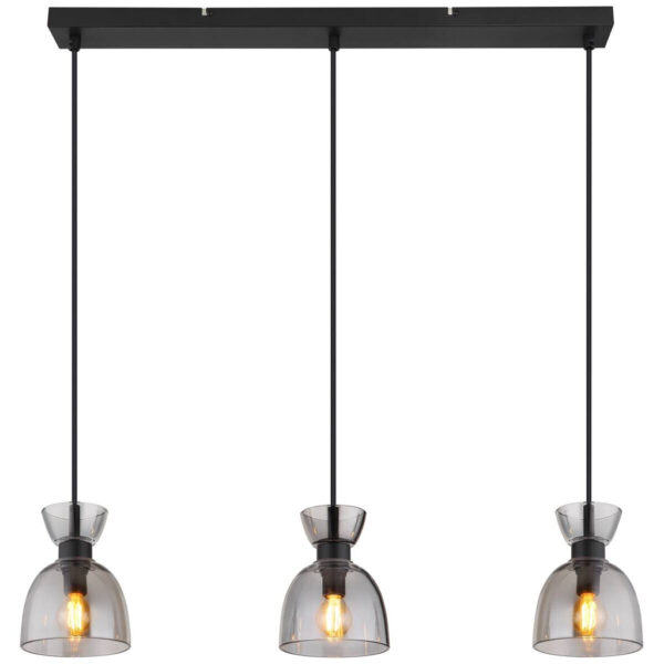 GLOBO Pendelleuchte
schwarz Rauch mattschwarz Metall Glas B/H: ca. 65x120 cm E14 3 Brennstellen