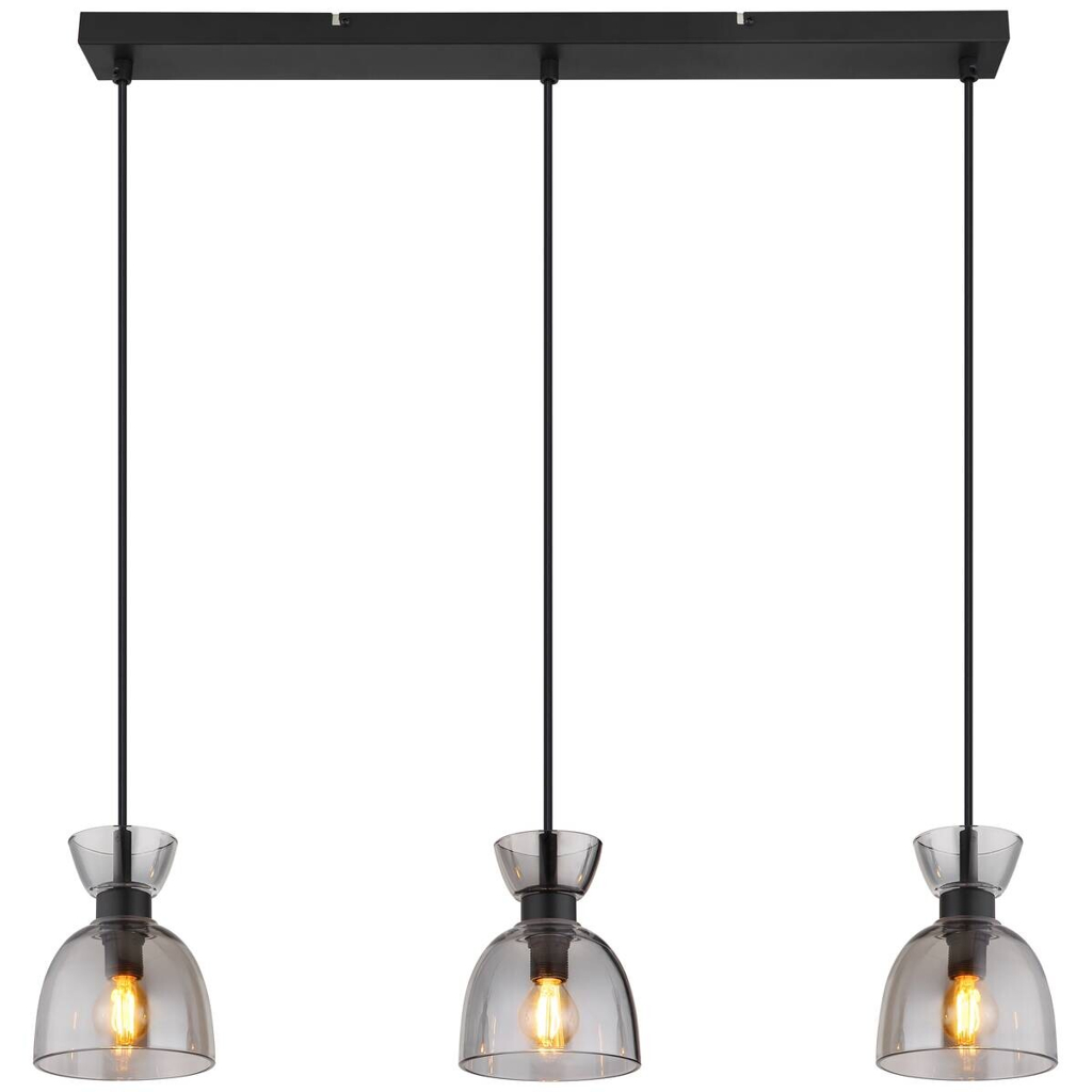 GLOBO Pendelleuchte
schwarz Rauch mattschwarz Metall Glas B/H: ca. 65×120 cm E14 3 Brennstellen