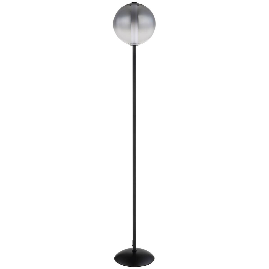 GLOBO Stehlampe
mattschwarz Opal Rauch Glas Metall H/D: ca. 152×25 cm 1 Brennstellen