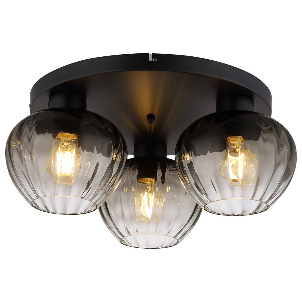 GLOBO Deckenleuchte TOY 60130308 Rauch schwarz Metall Glas H/D: ca. 20,5x45 cm E27 3 Brennstellen