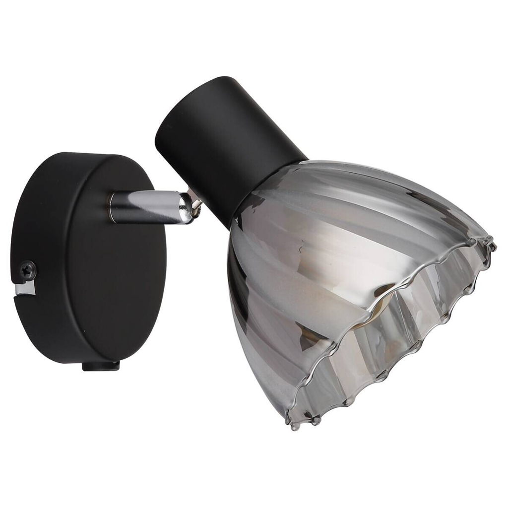 GLOBO Strahler mattschwarz Satiniert Rauch Metall Glas H: ca. 12,5 cm E14 1 Brennstellen