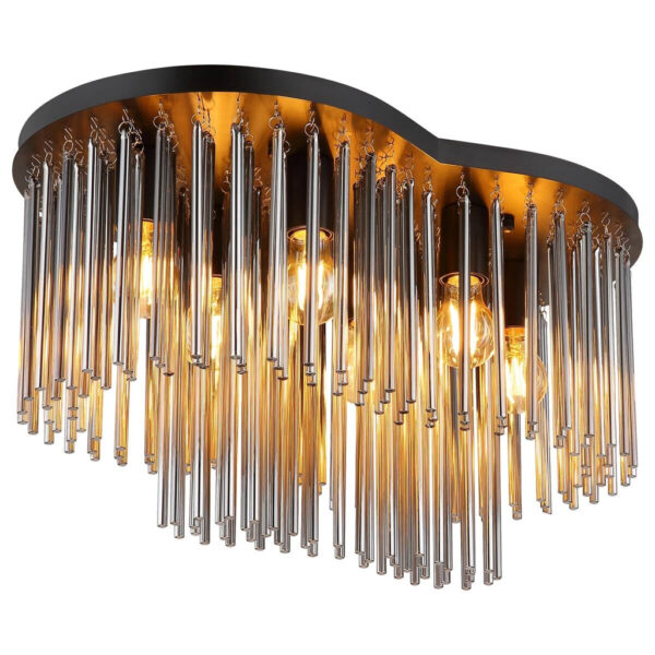 GLOBO Deckenleuchte mattschwarz Rauch Metall Glas B/H/T/L: ca. 35x34,5x60x60 cm E27 6 Brennstellen
