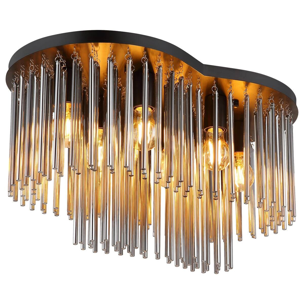 GLOBO Deckenleuchte mattschwarz Rauch Metall Glas B/H/T/L: ca. 35x34,5x60x60 cm E27 6 Brennstellen