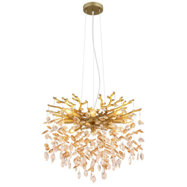 9007371528677 GLOBO Pendelleuchte
gold amber Metall Glas H/D: ca. 120x60 cm E14 8 Brennstellen