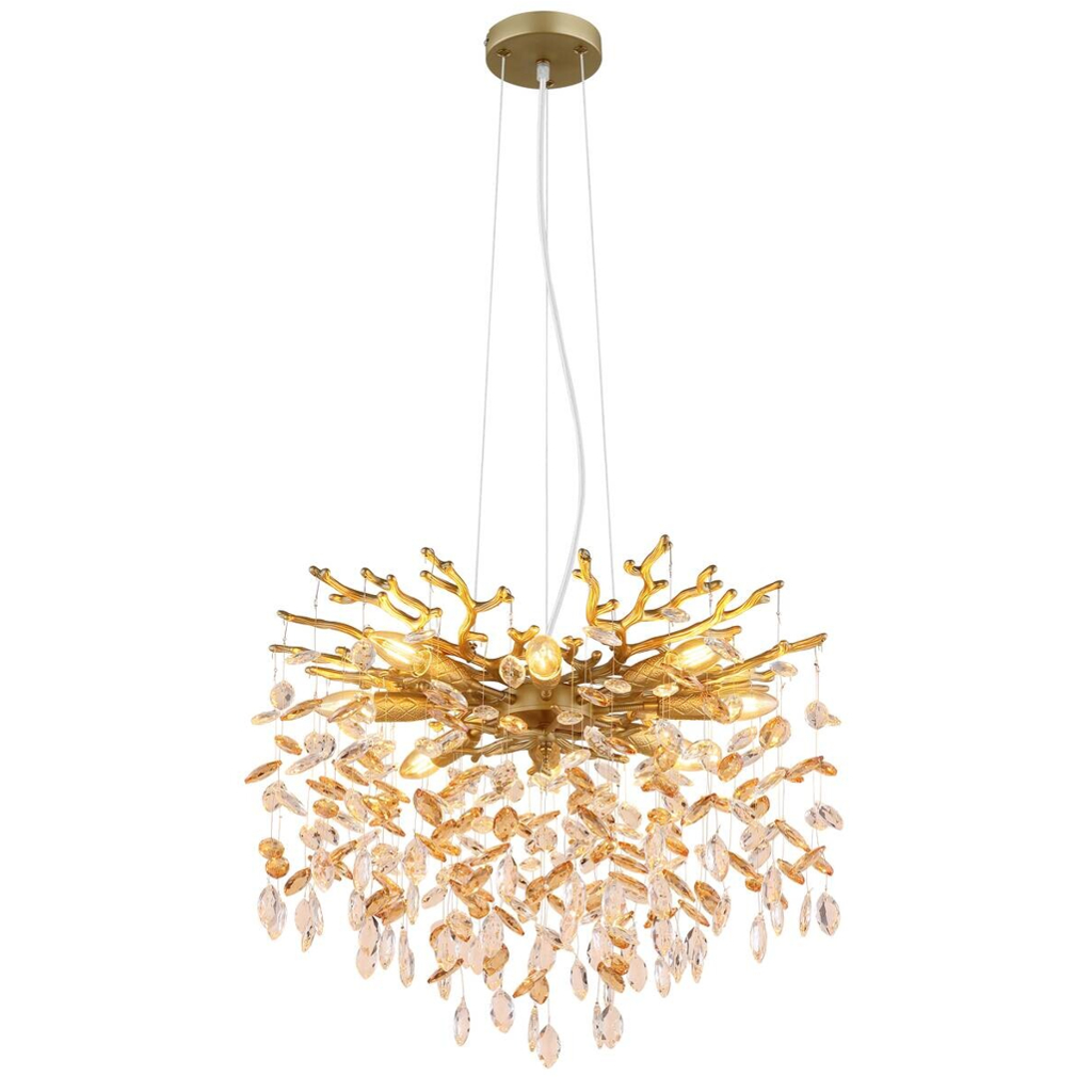 GLOBO Pendelleuchte
gold amber Metall Glas H/D: ca. 120×60 cm E14 8 Brennstellen