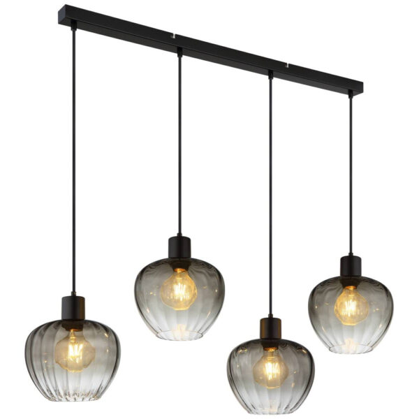 9007371531257 GLOBO Pendelleuchte TOY 30140408
schwarz Rauch Glas Metall B/H/L: ca. 108x120x24 cm E27 4 Brennstellen