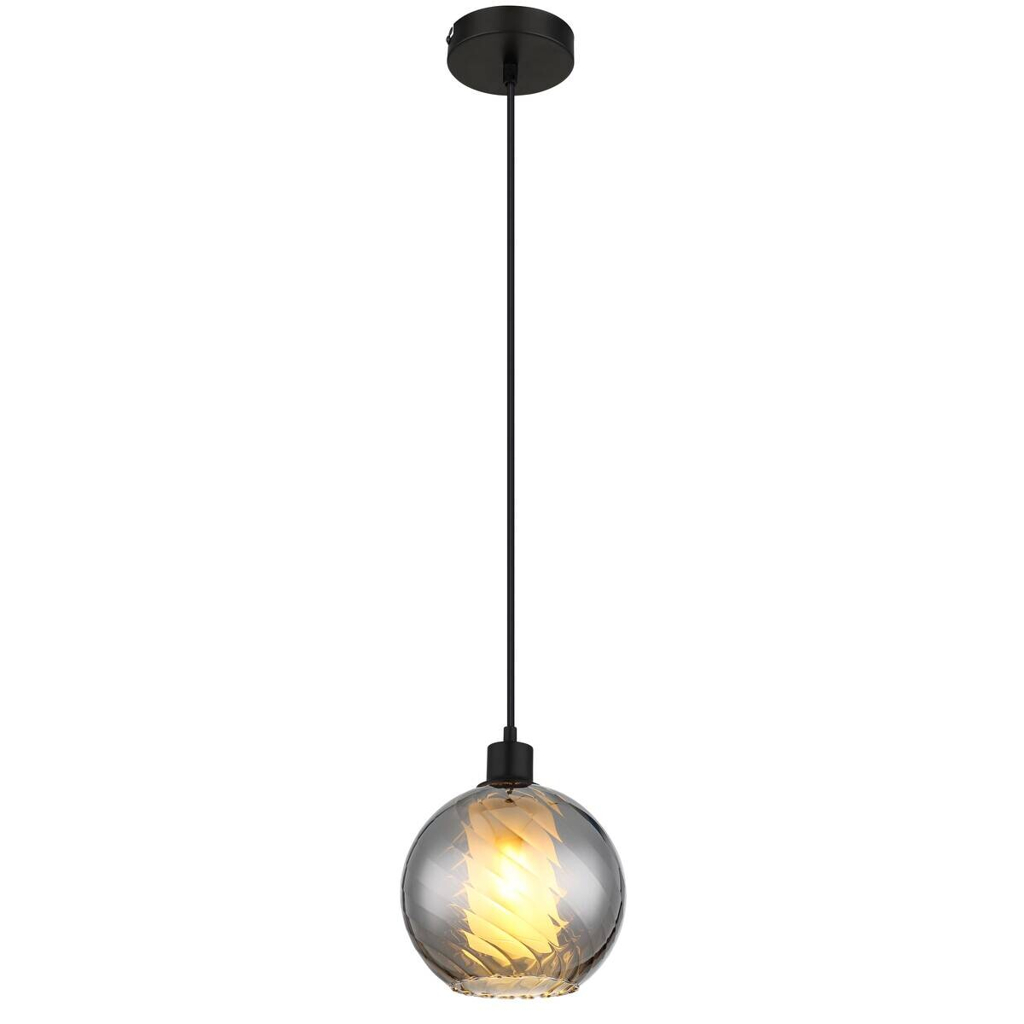 GLOBO Pendelleuchte
schwarz Rauch Glas Metall H/D: ca. 120×20 cm E27 1 Brennstellen