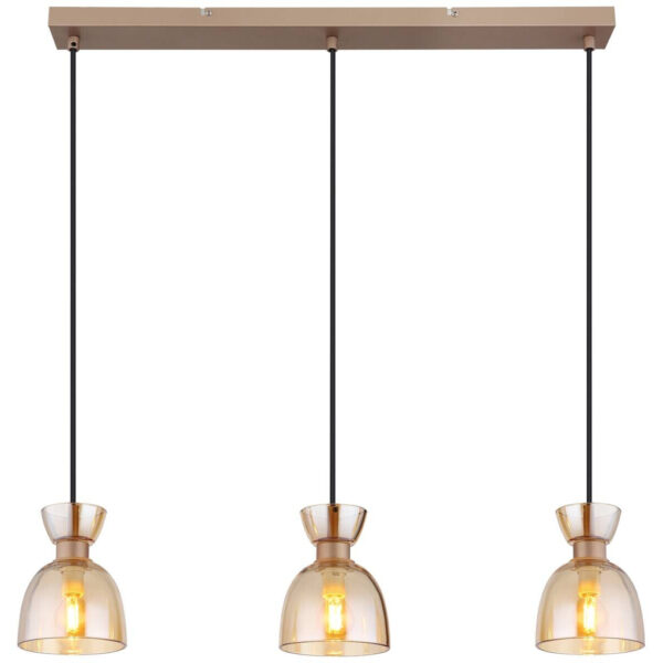 9007371533503 GLOBO Pendelleuchte
schwarz amber kaffee Glas Metall B/H: ca. 65x120 cm E14 3 Brennstellen