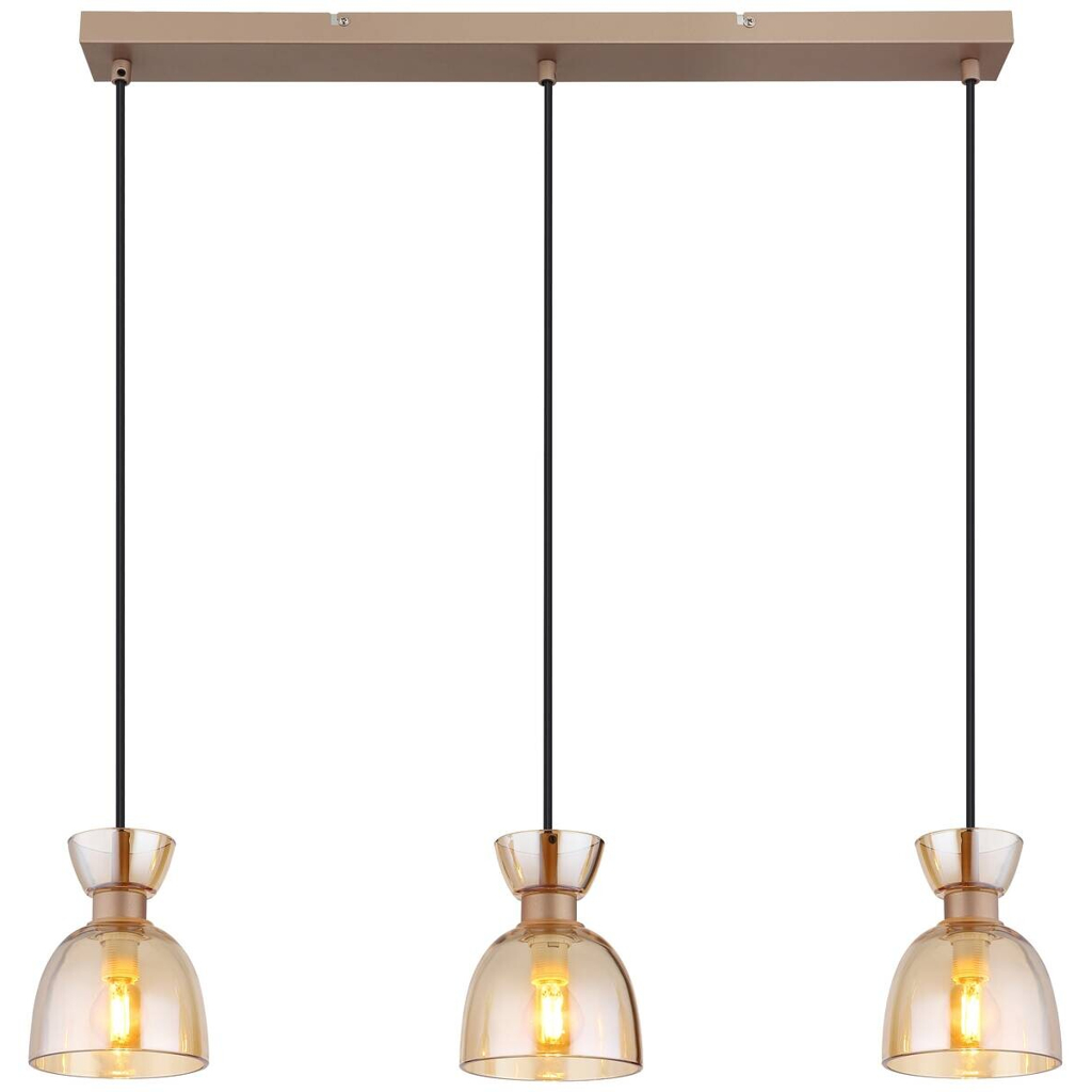 GLOBO Pendelleuchte
schwarz amber kaffee Glas Metall B/H: ca. 65×120 cm E14 3 Brennstellen
