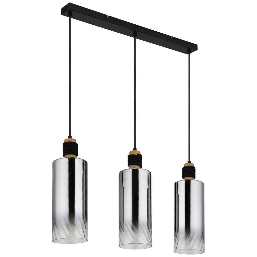 GLOBO Pendelleuchte
mattschwarz Rauch braun Glas Holz Metall B/H/T/L: ca. 12x150x68x68 cm E27 3 Brennstellen