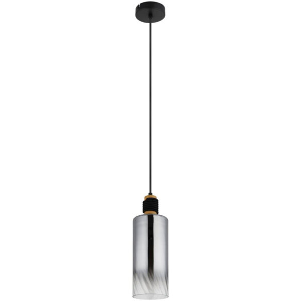 GLOBO Pendelleuchte
mattschwarz braun Rauch Metall Holz Glas H/D: ca. 150x12 cm E27 1 Brennstellen