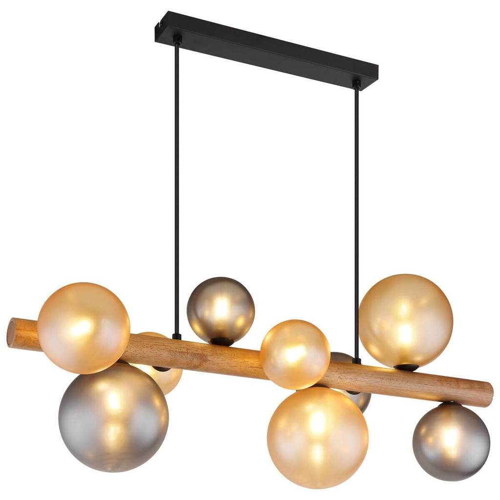 GLOBO LED-Hängeleuchte
dunkelbraun amber Rauch Holz Metall Glas B/H/L: ca. 29x150x78 cm 9 Brennstellen