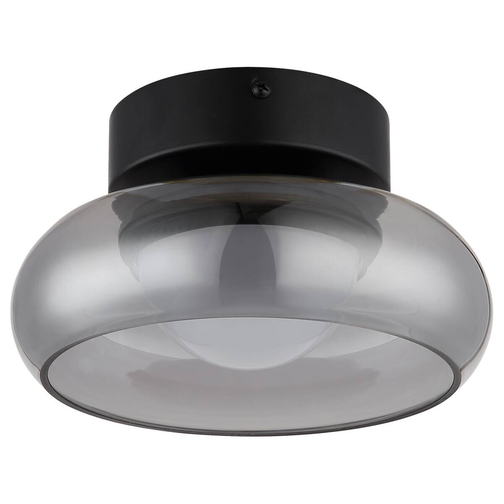 GLOBO Deckenleuchte schwarz Rauch Glas Metall B/H/L: ca. 26,5x15,5x26,5 cm