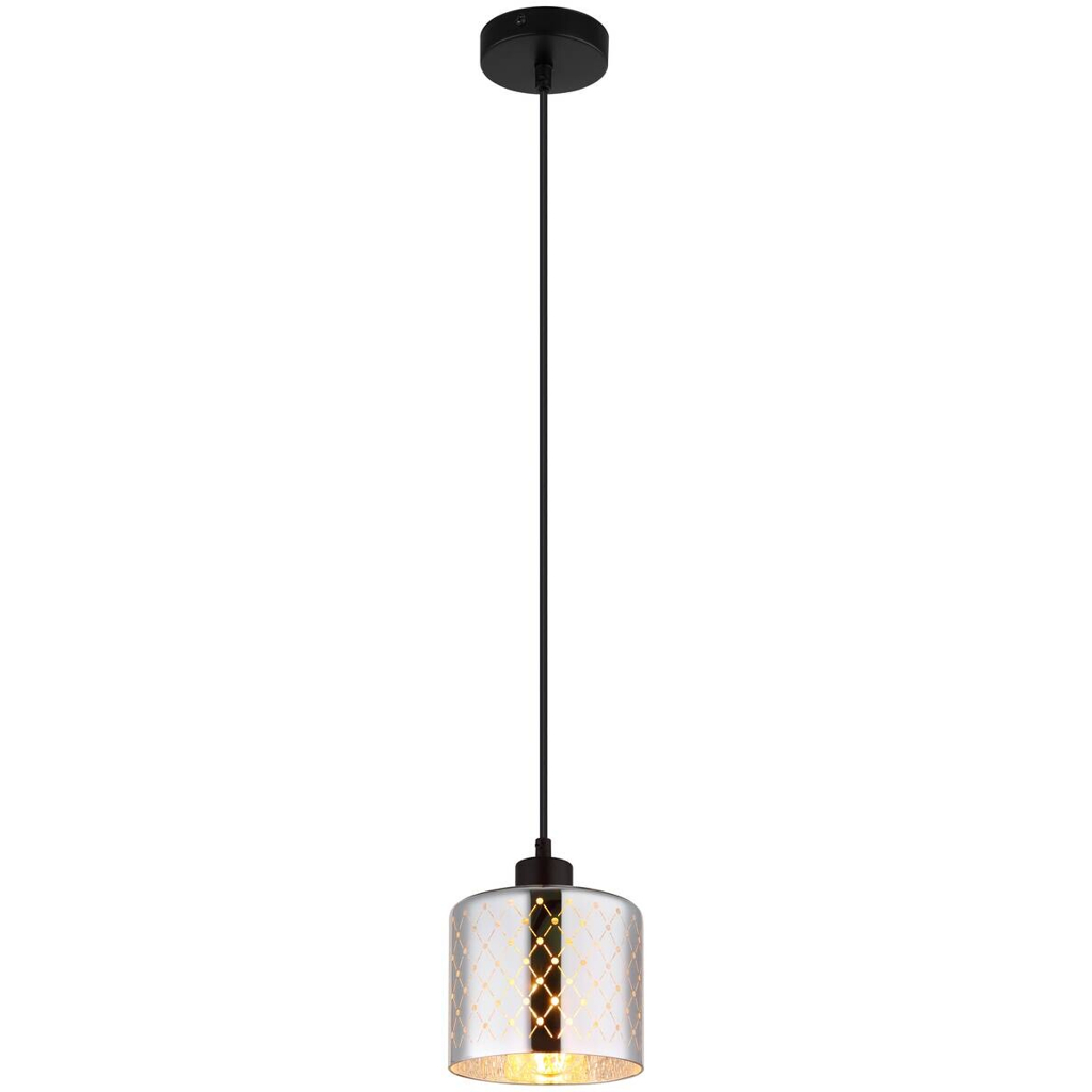 GLOBO Hängeleuchte
Chrom klar mattschwarz Metall Glas PVC H/D: ca. 120×15 cm E27 1 Brennstellen