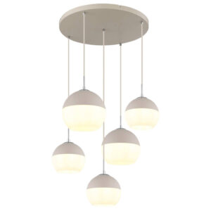 GLOBO Pendelleuchte Opal sand weiß Glas Textil Metall H/D: ca. 120x57 cm E27 5 Brennstellen