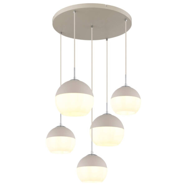 9007371566792 GLOBO Pendelleuchte
Opal sand weiß Glas Textil Metall H/D: ca. 120x57 cm E27 5 Brennstellen