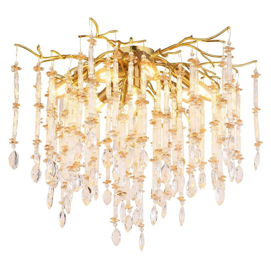GLOBO Deckenleuchte klar amber gold Metall Glas H/D: ca. 48x60 cm E14 8 Brennstellen
