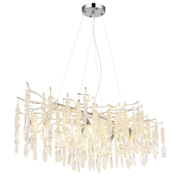 9007371567003 GLOBO Luster
silber klar Glas Metall B/H/L: ca. 60x120x100 cm E14 10 Brennstellen