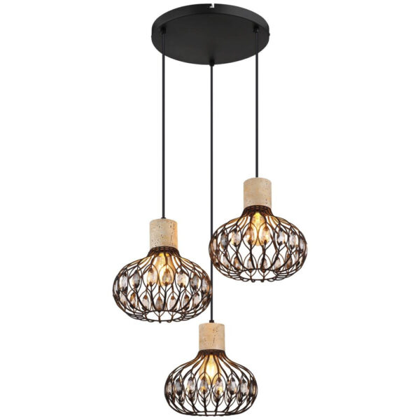 GLOBO Hängeleuchte
Rauch grau mattschwarz Glas Metall H/D: ca. 150x47 cm E27 3 Brennstellen