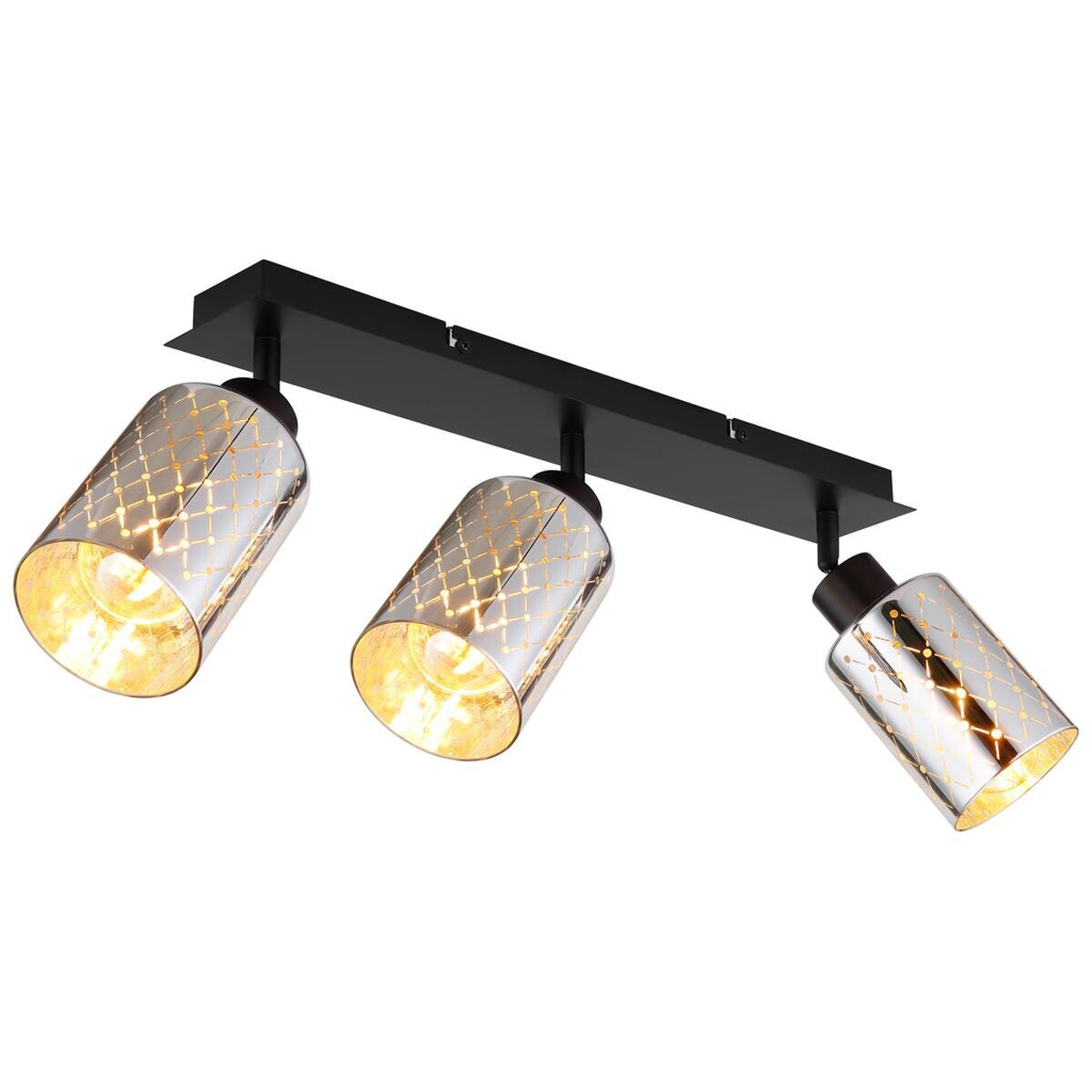 GLOBO Strahler Chrom mattschwarz klar Metall Glas B/H/L: ca. 9x22x66 cm E27 3 Brennstellen