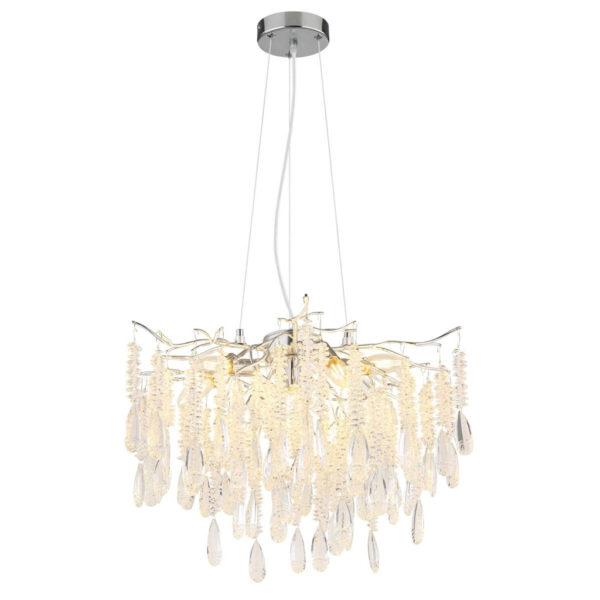 GLOBO Luster
klar silber Metall Glas H/D: ca. 120x60 cm E14 8 Brennstellen