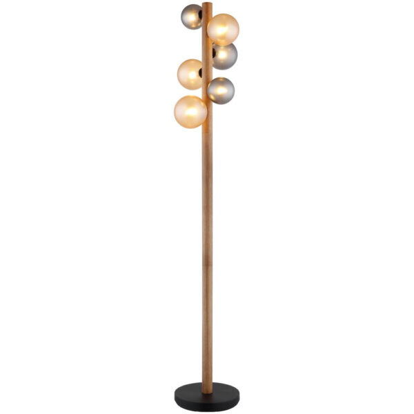 9007371575053 GLOBO Stehlampe
dunkelbraun Rauch amber Holz Glas Metall H/D: ca. 150x29 cm 6 Brennstellen