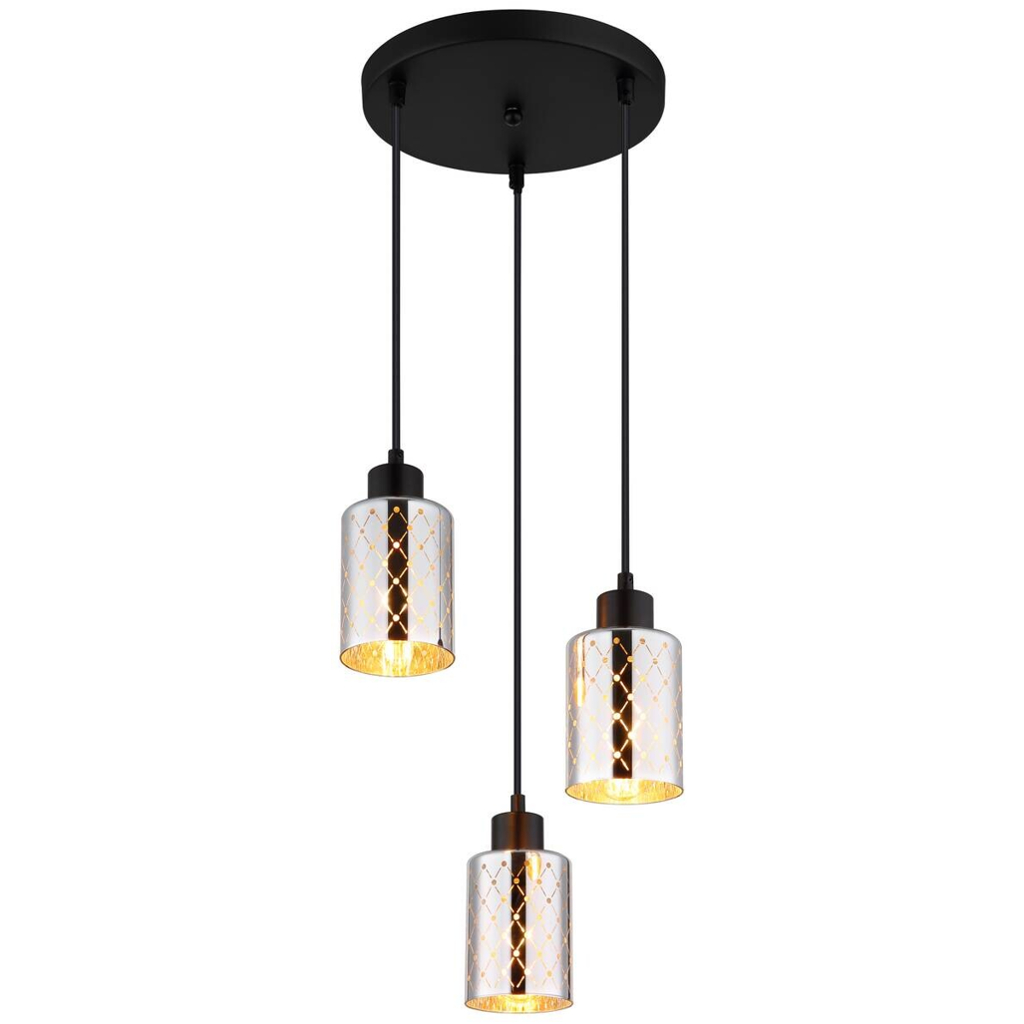 GLOBO Hängeleuchte
mattschwarz klar Chrom Metall PVC Glas H/D: ca. 120×29 cm E27 3 Brennstellen