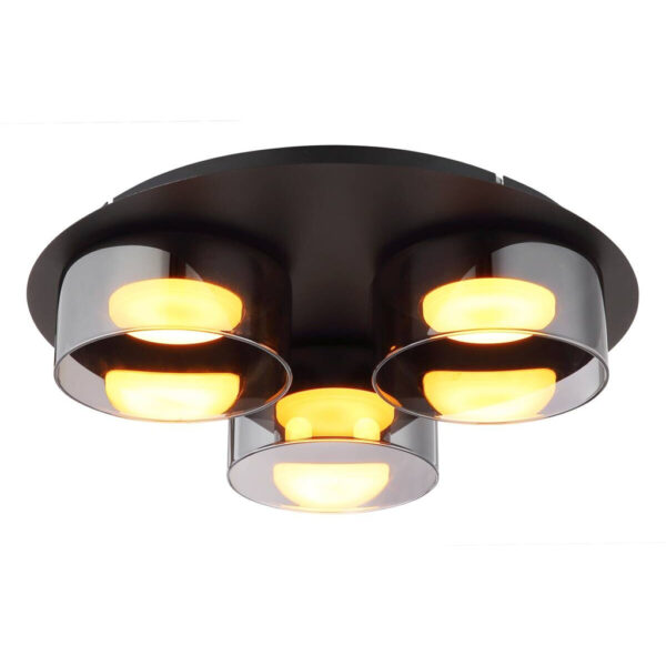GLOBO Deckenleuchte schwarz Rauch Glas Metall Aluminium H/D: ca. 9x35 cm 3 Brennstellen