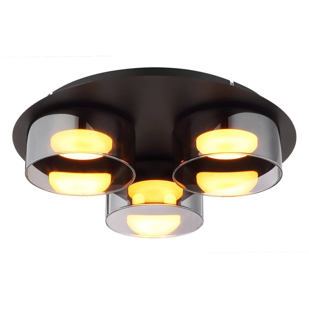 GLOBO Deckenleuchte schwarz Rauch Glas Metall Aluminium H/D: ca. 9x35 cm 3 Brennstellen