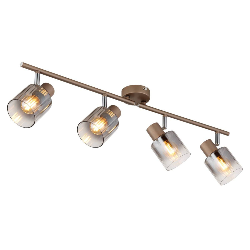 GLOBO Spot 4-flg. Walton 4 kaffee klar Rauch Glas Metall B/H/L: ca. 8x15x70 cm E14 4 Brennstellen