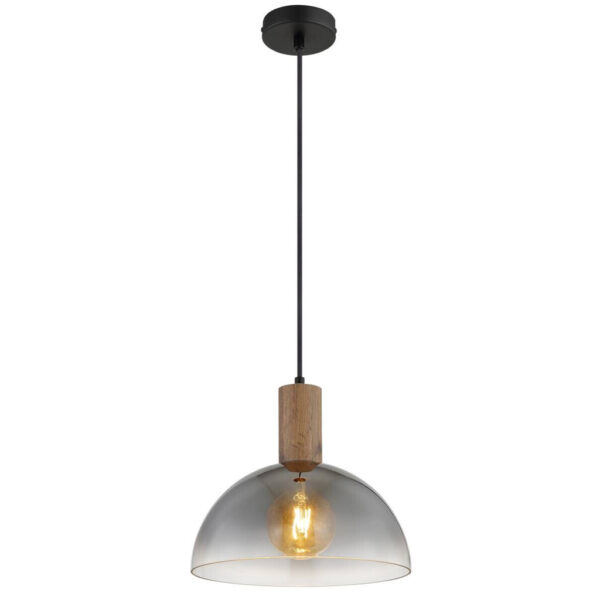 9007371580354 GLOBO Hängeleuchte
dunkelbraun mattschwarz Rauch Holz Glas Metall H/D: ca. 120x30 cm E27 1 Brennstellen