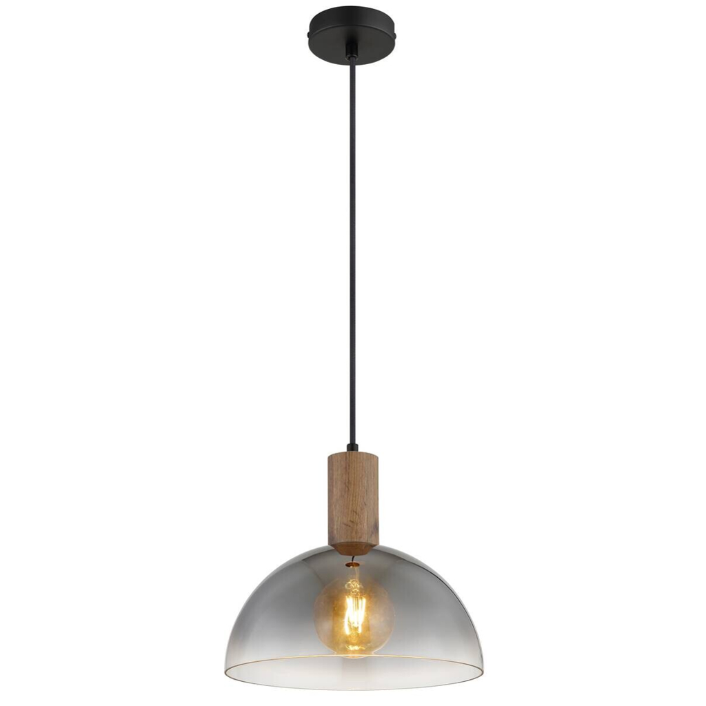 GLOBO Hängeleuchte
dunkelbraun mattschwarz Rauch Holz Glas Metall H/D: ca. 120×30 cm E27 1 Brennstellen