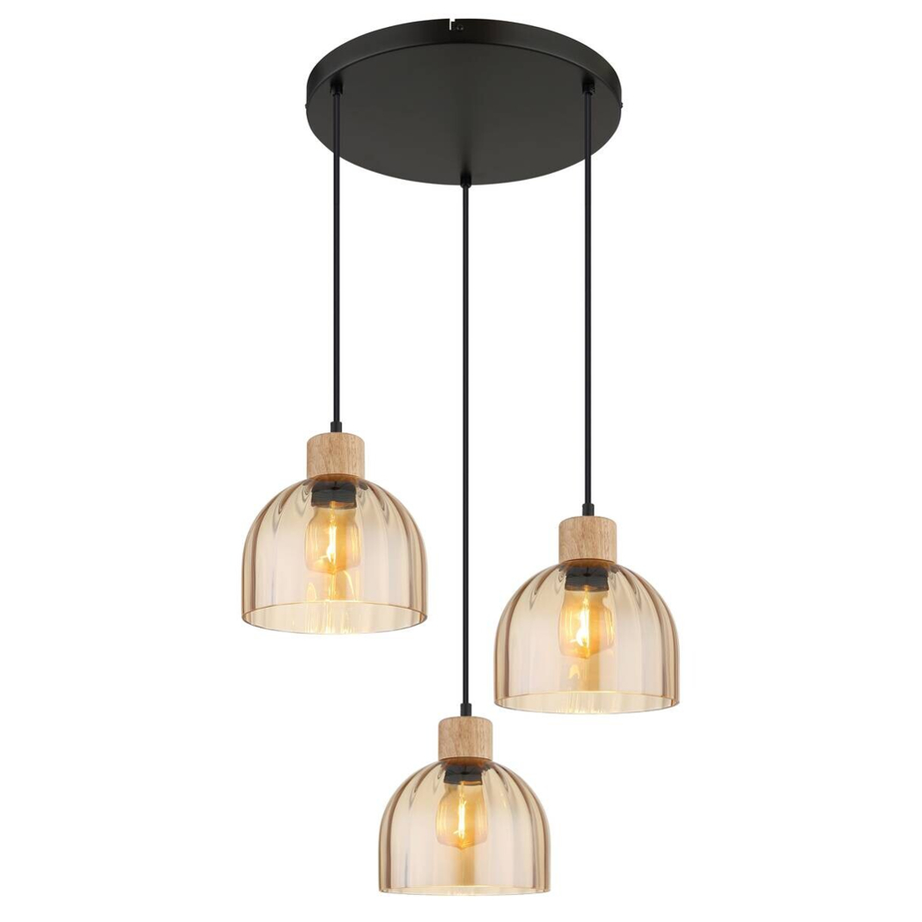 GLOBO Pendelleuchte
schwarz amber Glas Metall H/D: ca. 130×40 cm E27 3 Brennstellen