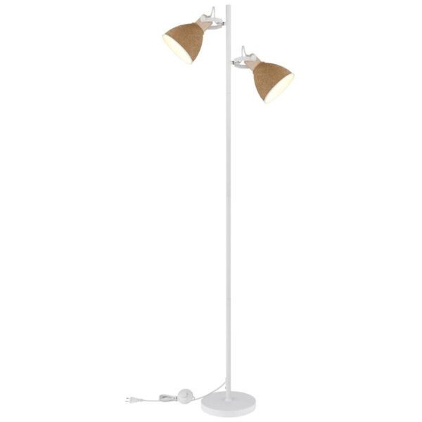 Globo - Stehlampe braun weiß Metall Holz B/H/L: ca. 25x158,5x32,5 cm E14 2 Brennstellen in Braun, Weiss